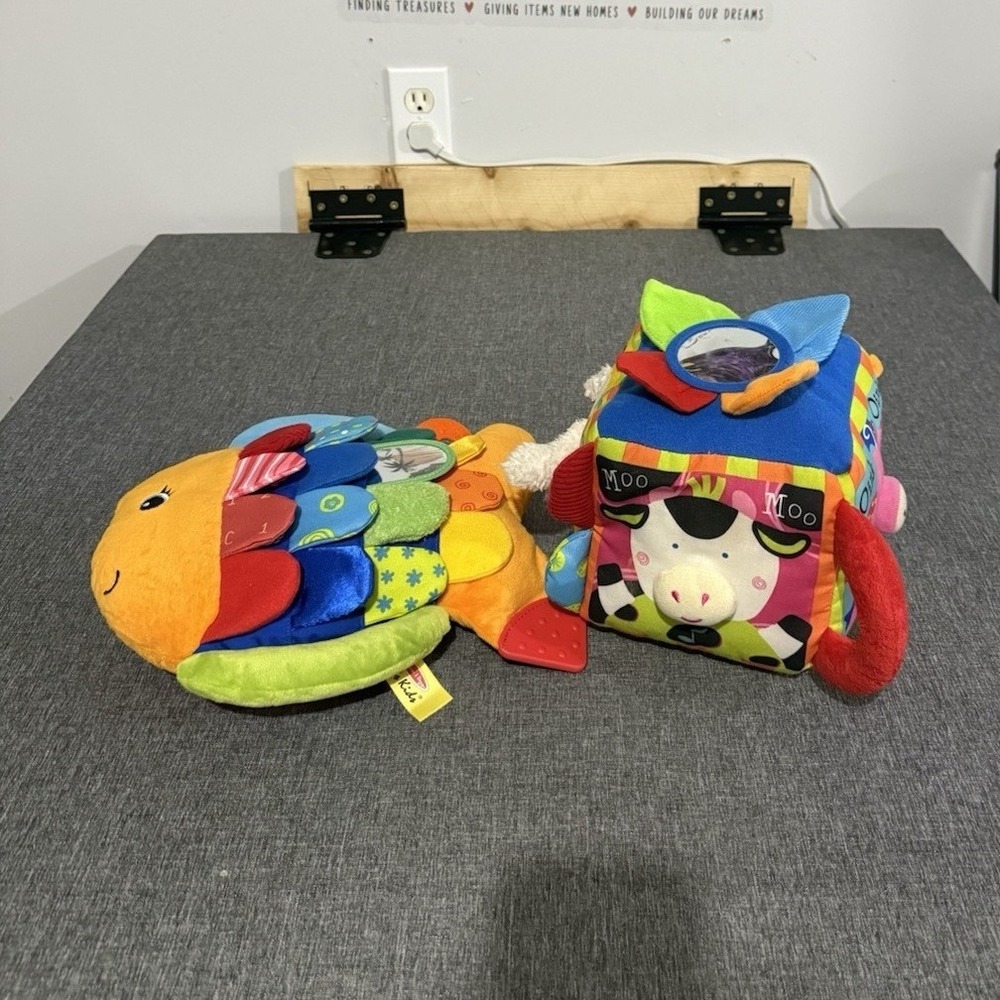 Melissa & Doug K's Kids Plush Lot: Activity Soft Cube & Fish, 2006 MPN 9117
